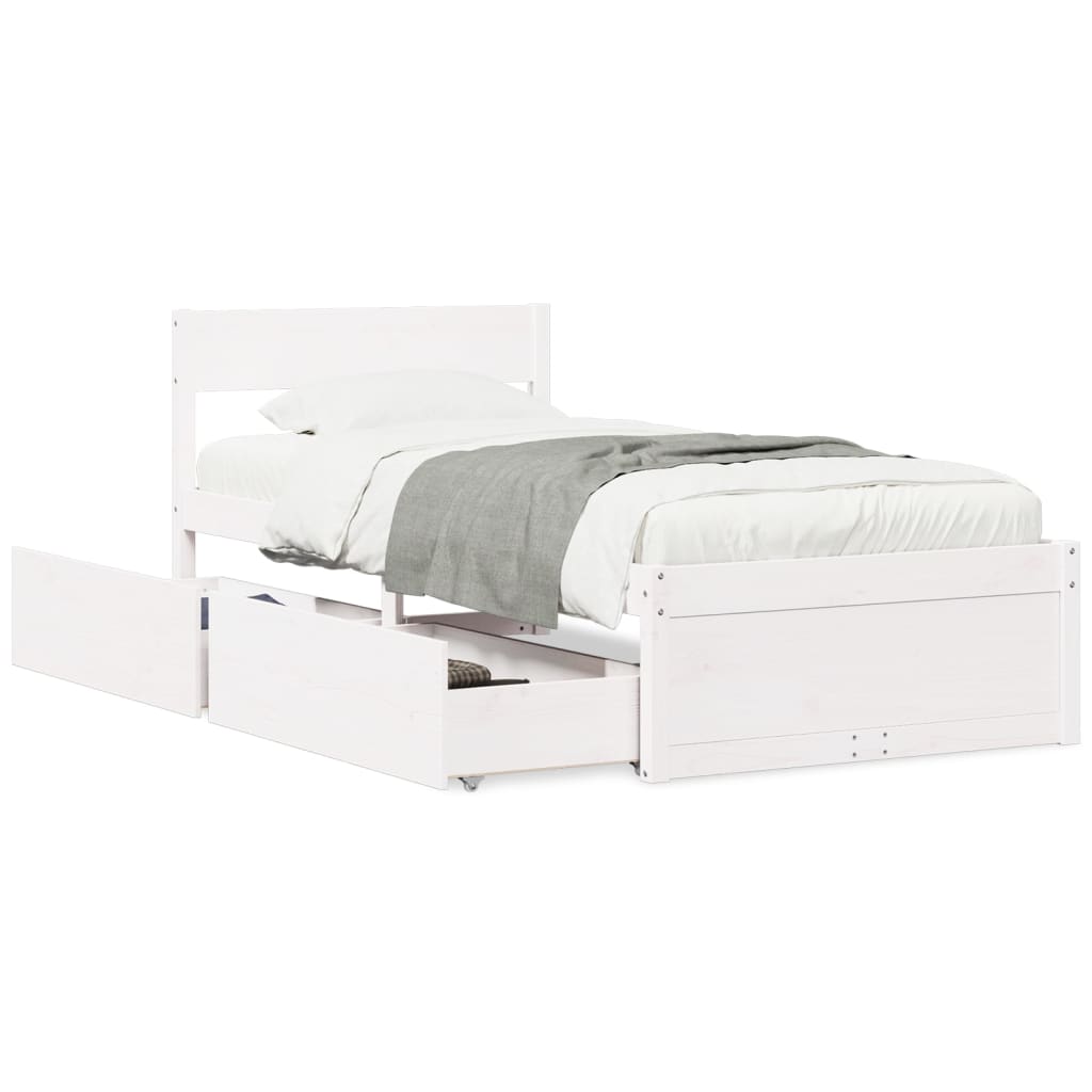 Letto senza Materasso Bianco 90x190 cm in Legno Massello Pino - homemem39