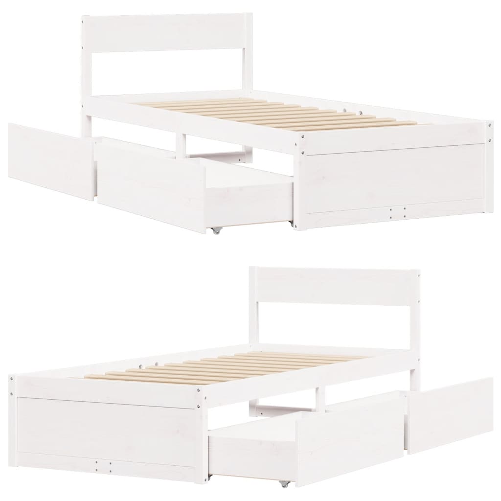 Letto senza Materasso Bianco 90x190 cm in Legno Massello Pino - homemem39