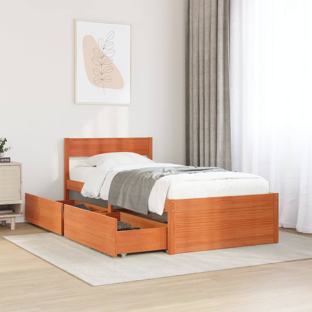 Letto senza Materasso Marrone Cera 90x190 cm in Legno di Pino - homemem39