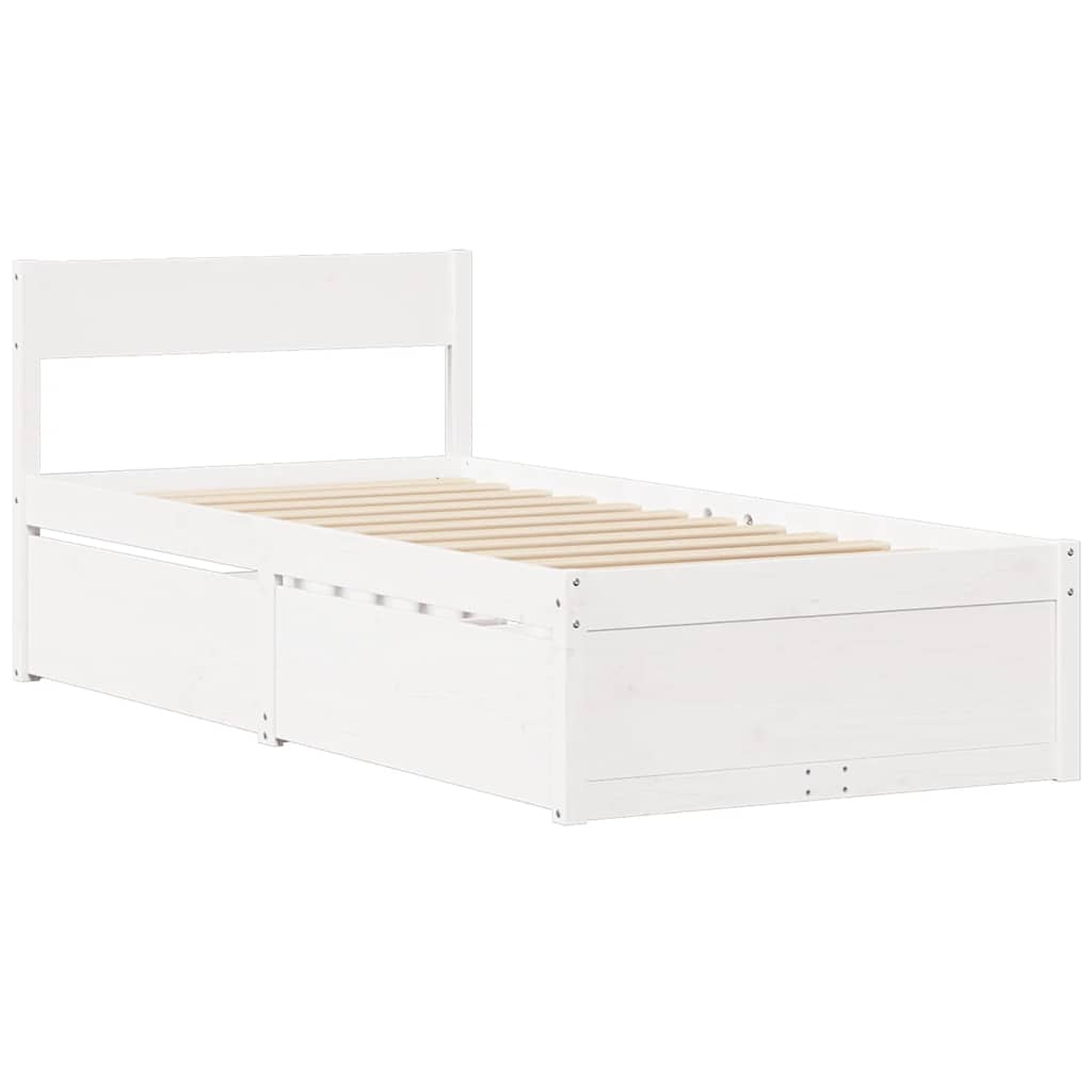 Letto senza Materasso Bianco 75x190 in Legno Massello di Pino