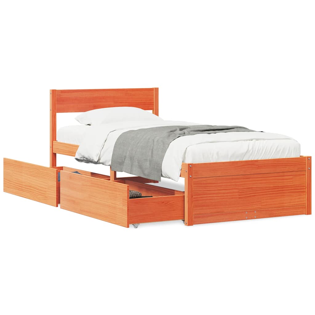 Letto senza Materasso Marrone Cera 75x190 cm in Legno di Pino | homemem39
