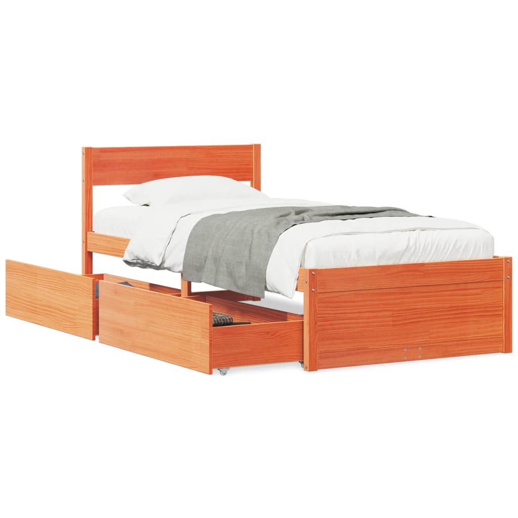 Letto senza Materasso Marrone Cera 75x190 cm in Legno di Pino - homemem39