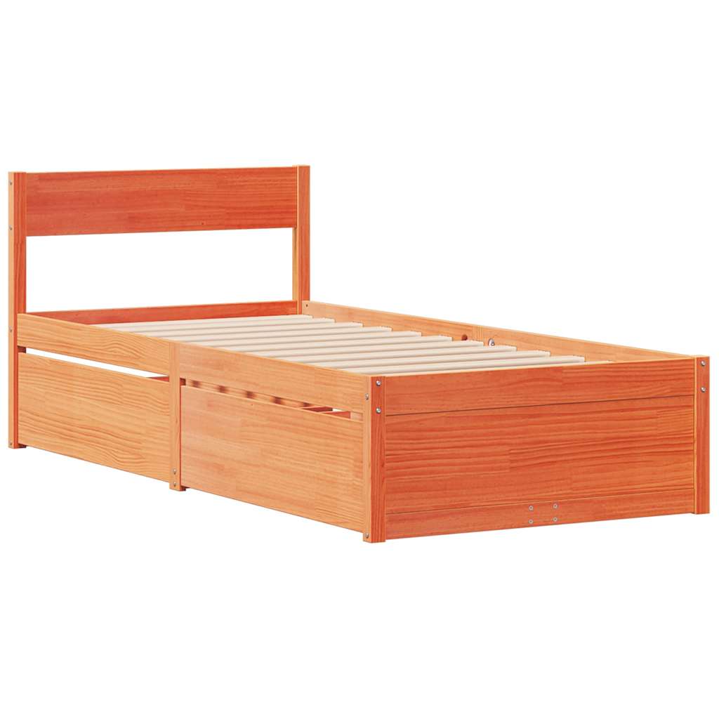Letto senza Materasso Marrone Cera 75x190 cm in Legno di Pino | homemem39