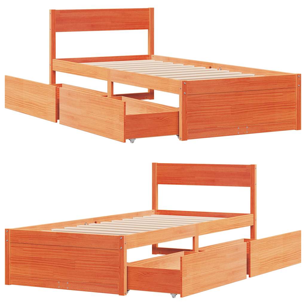 Letto senza Materasso Marrone Cera 75x190 cm in Legno di Pino | homemem39