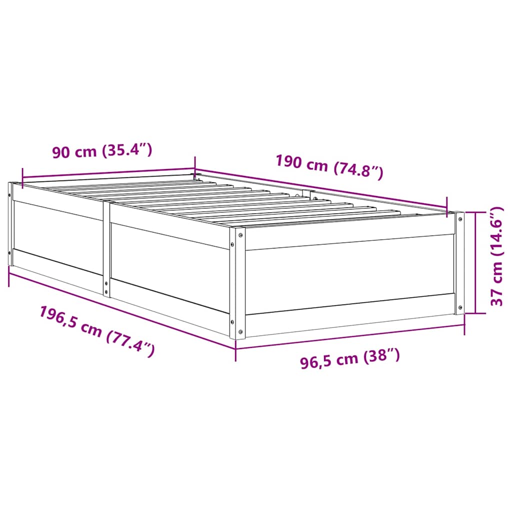Letto senza Materasso 90x190 cm in Legno Massello di Pino | homemem39