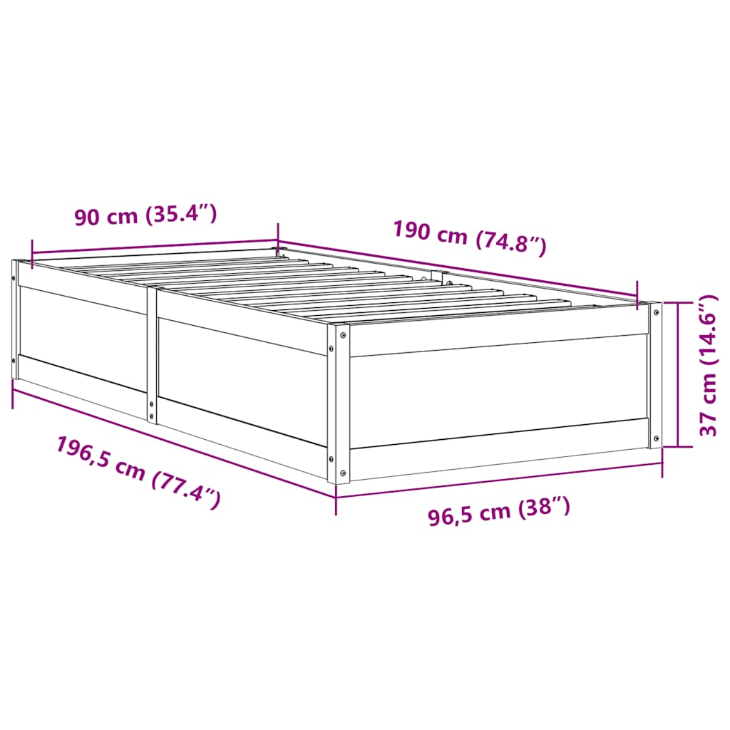 Letto senza Materasso Marrone Cera 90x190 cm in Legno di Pino | homemem39