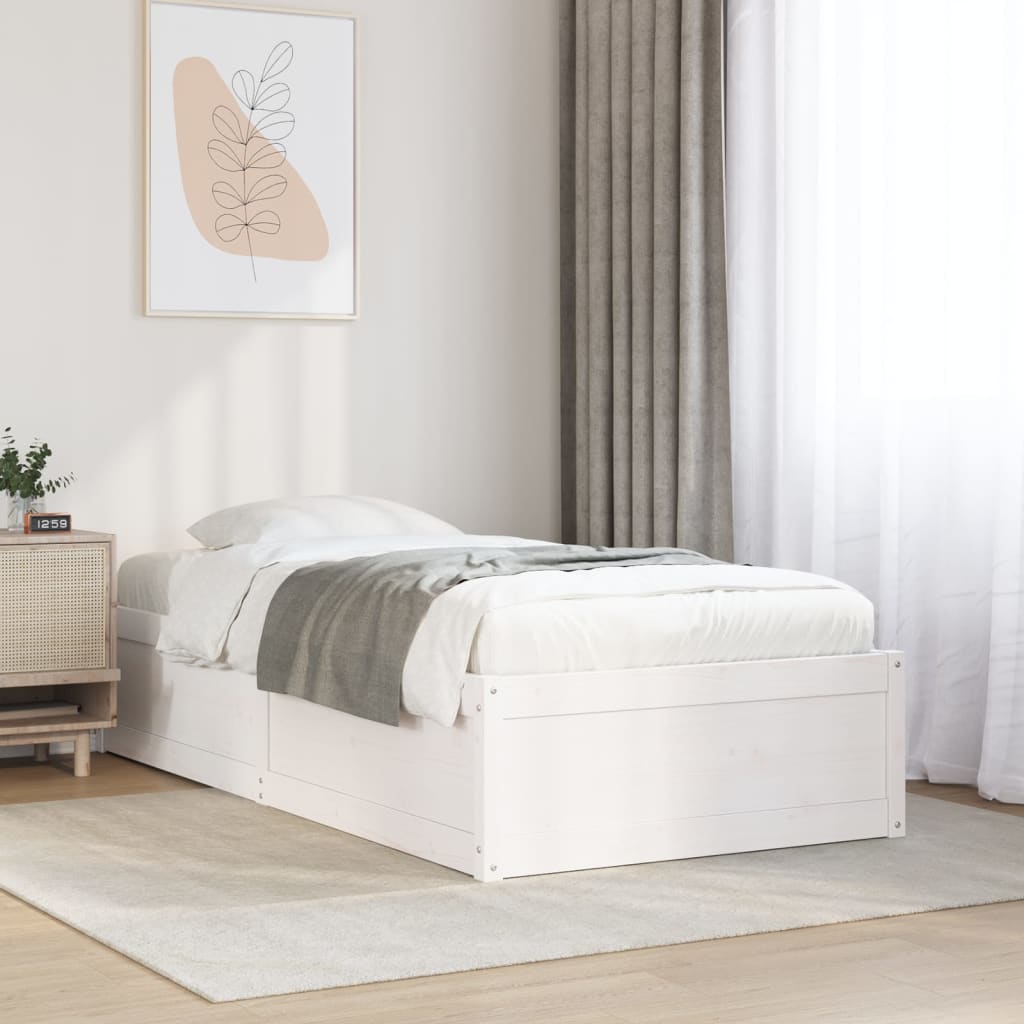 Letto senza Materasso Bianco 75x190 in Legno Massello di Pino - homemem39