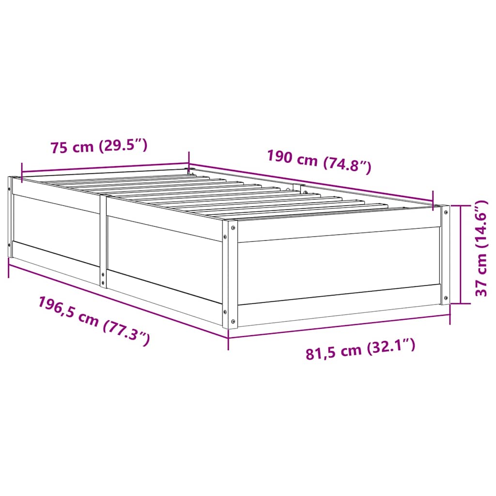 Letto senza Materasso Marrone Cera 75x190 cm in Legno di Pino | homemem39