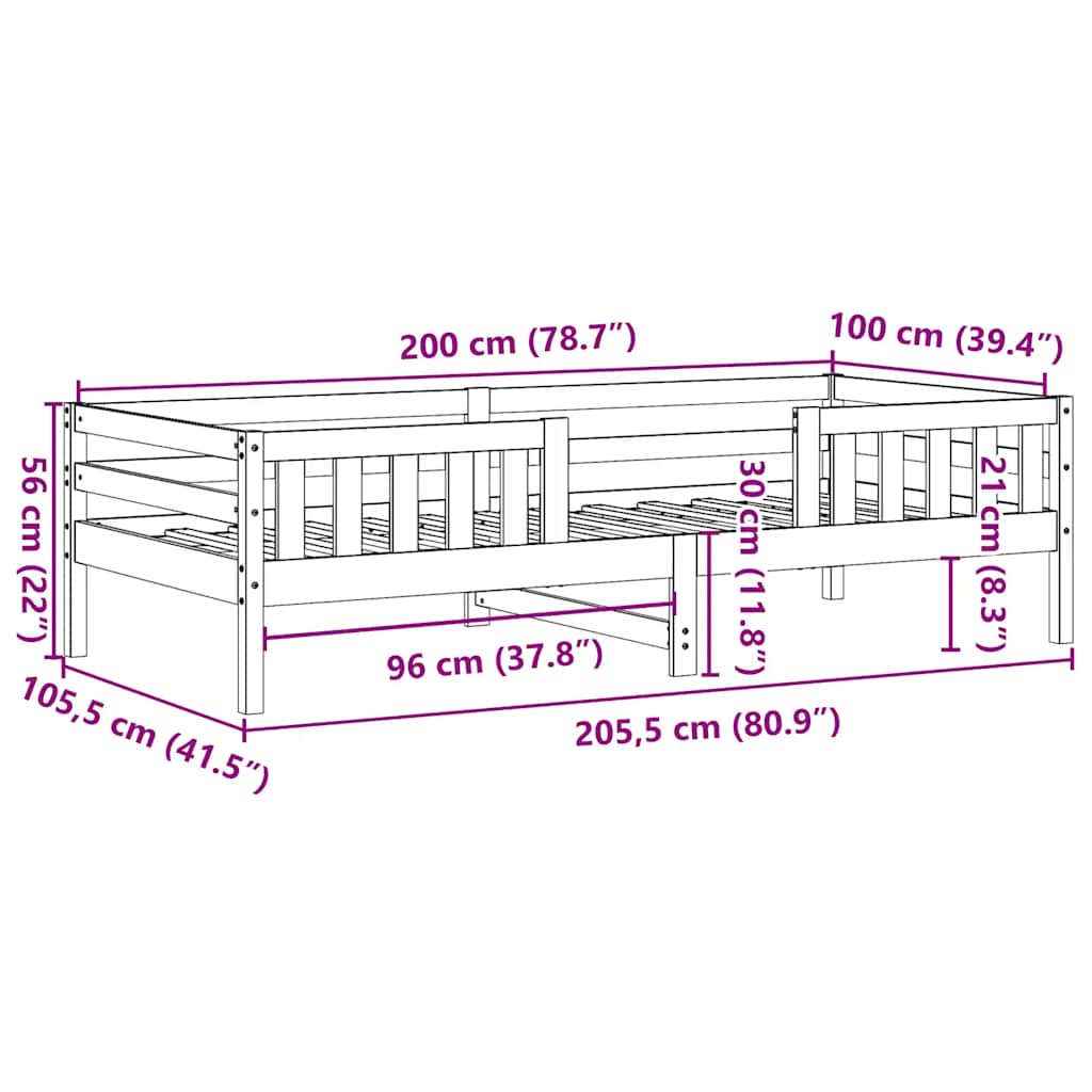 Giroletto senza Materasso 100x200 cm in Legno Massello di Pino | homemem39