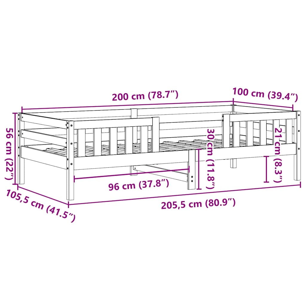 Letto senza Materasso Marrone Cera 100x200 cm in Legno di Pino | homemem39