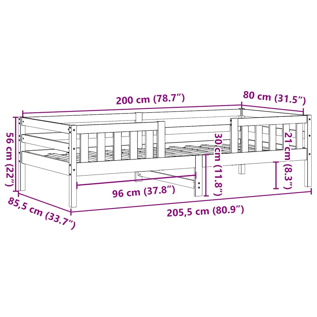 Giroletto senza Materasso 80x200 cm in Legno Massello Pino | homemem39