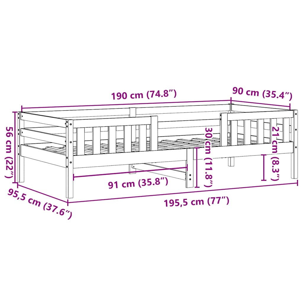 Letto senza Materasso 90x190 cm in Legno Massello di Pino | homemem39