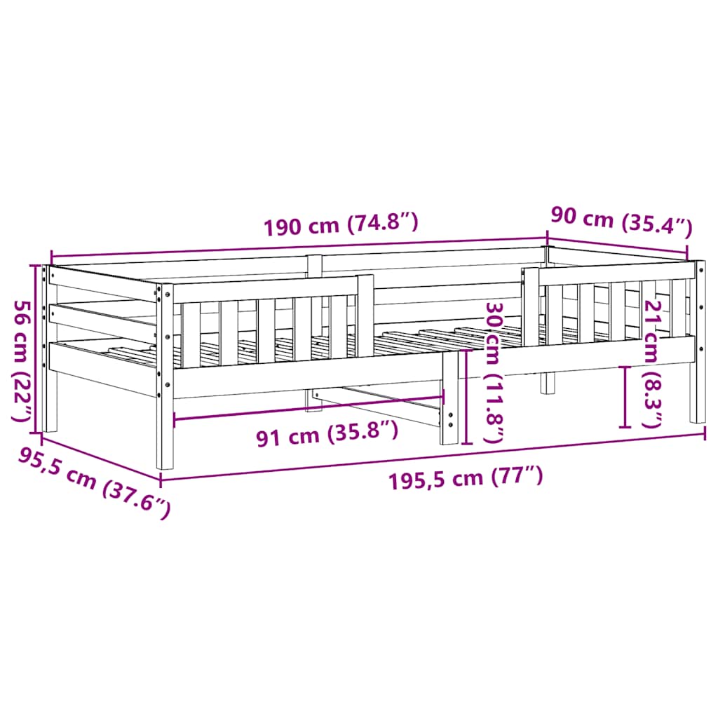 Letto senza Materasso Marrone Cera 90x190 cm in Legno di Pino | homemem39