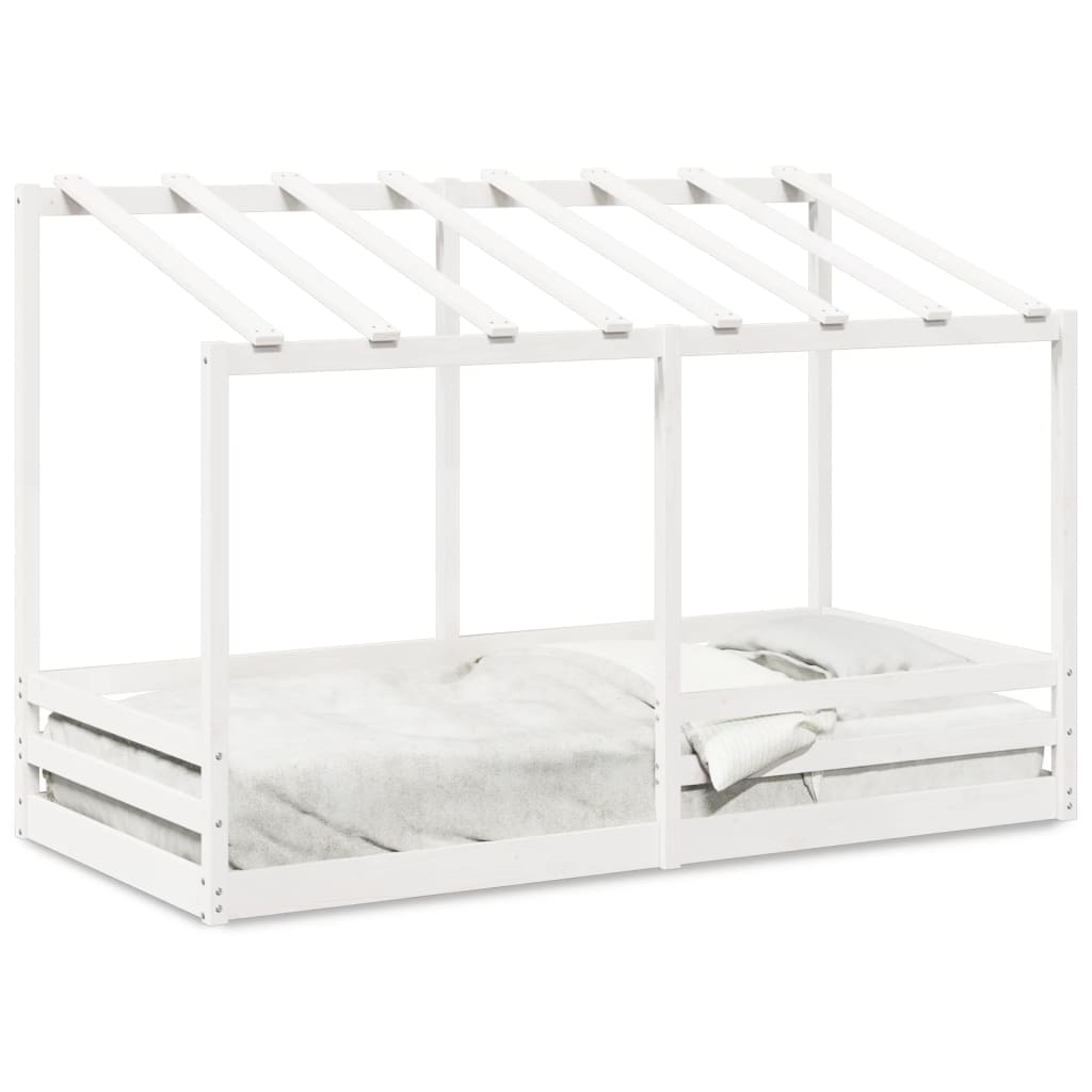 Letto Bambini con Tetto Bianco 100x200 cm Legno Massello Pino - homemem39