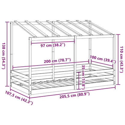 Letto Bambini con Tetto Bianco 100x200 cm Legno Massello Pino | homemem39