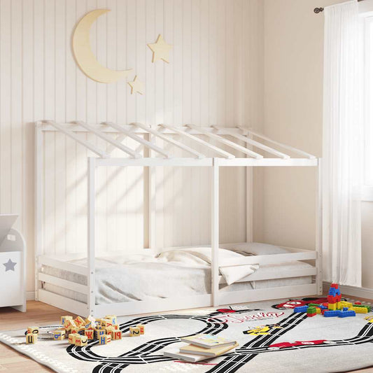Letto Bambini con Tetto Bianco 100x200 cm Legno Massello Pino | homemem39