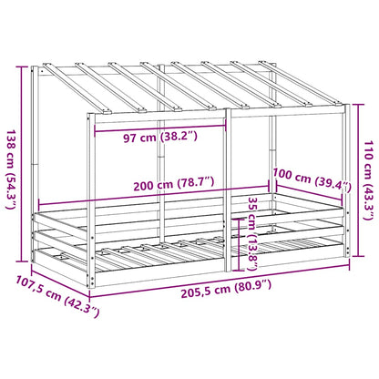 Letto Bambini con Tetto Marrone Cera 100x200 cm Massello Pino | homemem39