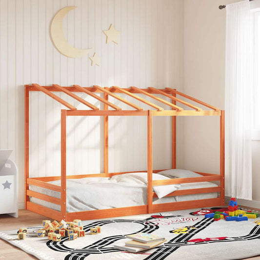 Letto Bambini con Tetto Marrone Cera 100x200 cm Massello Pino | homemem39