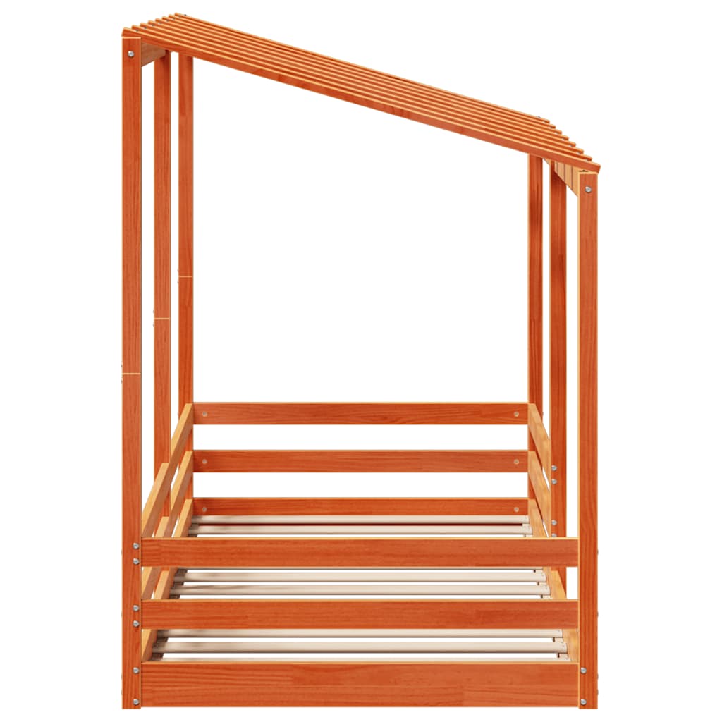 Letto Bambini con Tetto Marrone Cera 90x200 cm Massello Pino | homemem39