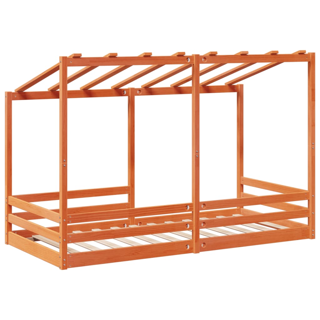 Letto Bambini con Tetto Marrone Cera 90x200 cm Massello Pino - homemem39