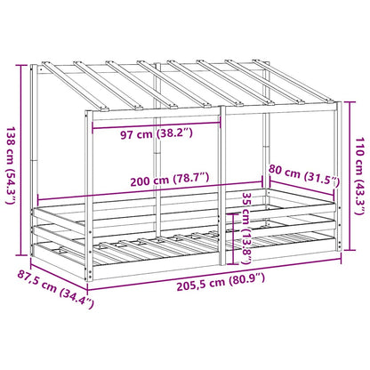 Letto per Bambini con Tetto 80x200 cm in Legno Massello di Pino | homemem39