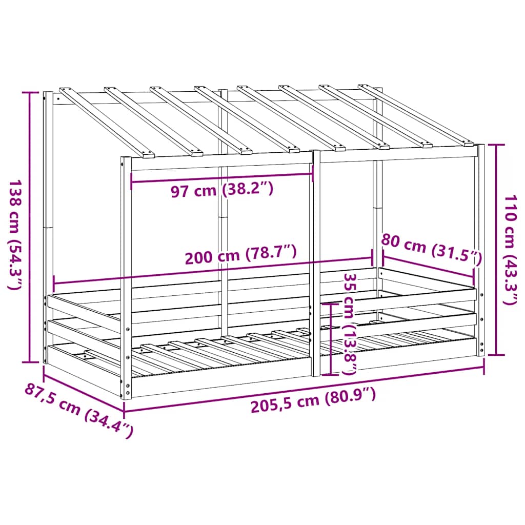Letto Bambini con Tetto Bianco 80x200 cm Legno Massello di Pino | homemem39