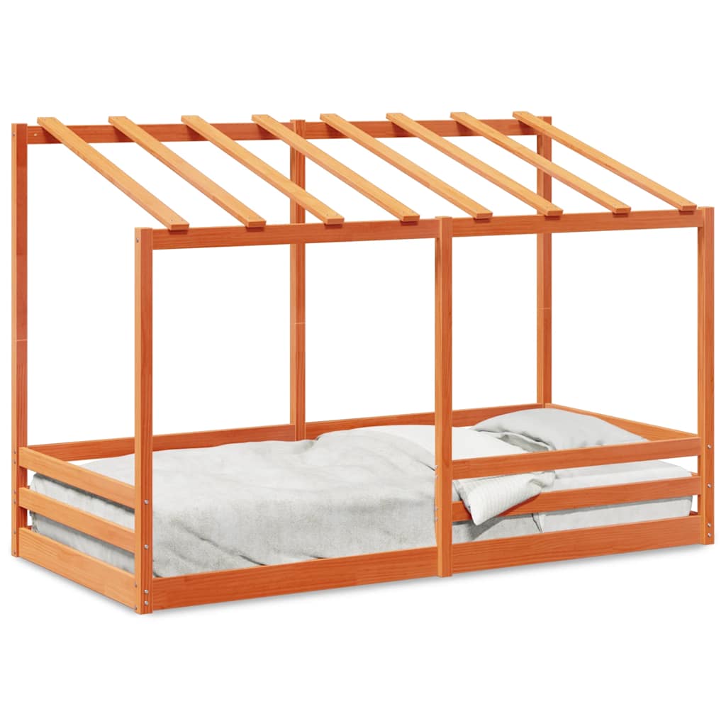 Letto Bambini con Tetto Marrone Cera 80x200 cm Massello Pino | homemem39