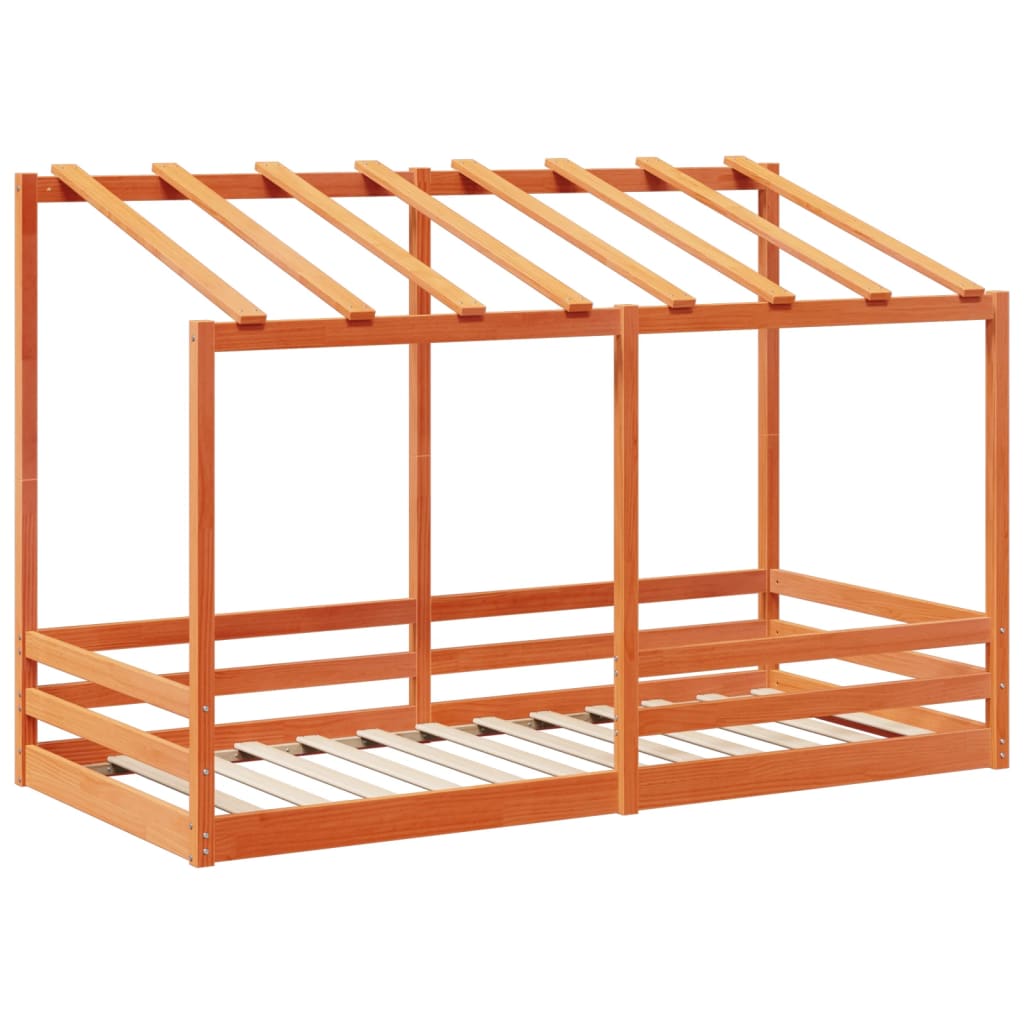 Letto Bambini con Tetto Marrone Cera 80x200 cm Massello Pino - homemem39