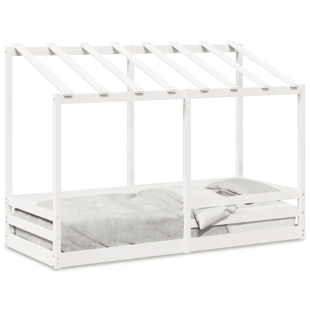 Letto per Bambini con Tetto Bianco 90x190cm Legno Massello Pino - homemem39