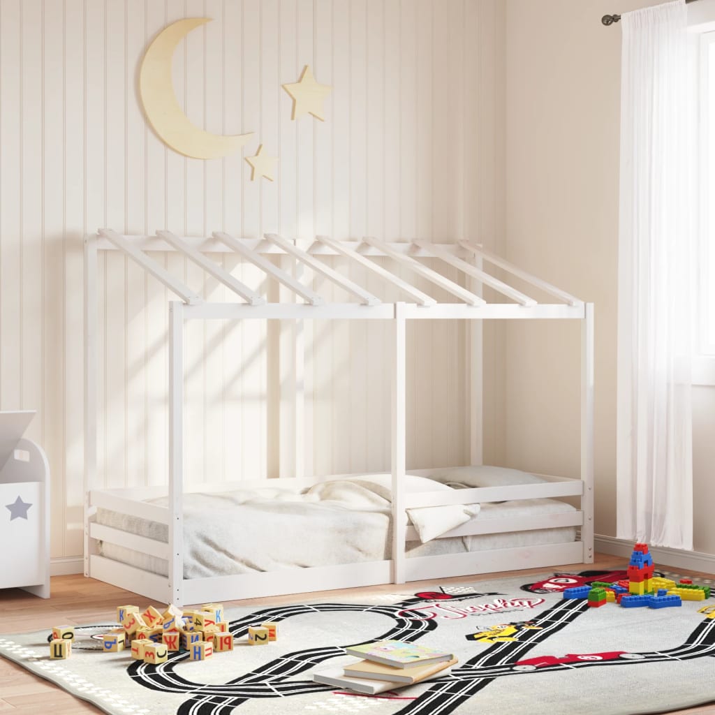 Letto per Bambini con Tetto Bianco 90x190cm Legno Massello Pino - homemem39