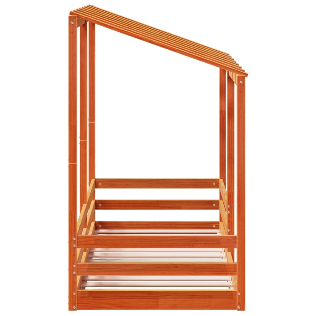 Letto Bambini con Tetto Marrone Cera 90x190 cm Massello Pino - homemem39