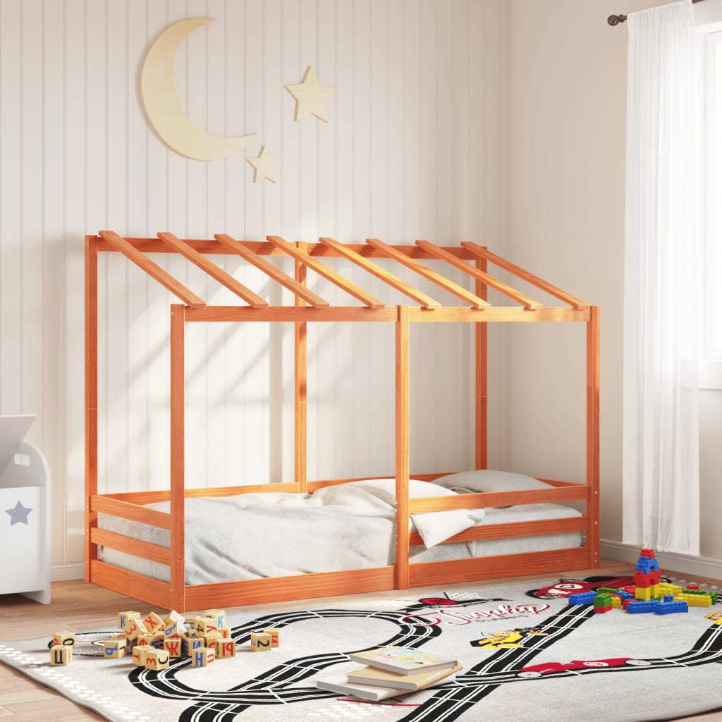 Letto Bambini con Tetto Marrone Cera 90x190 cm Massello Pino - homemem39