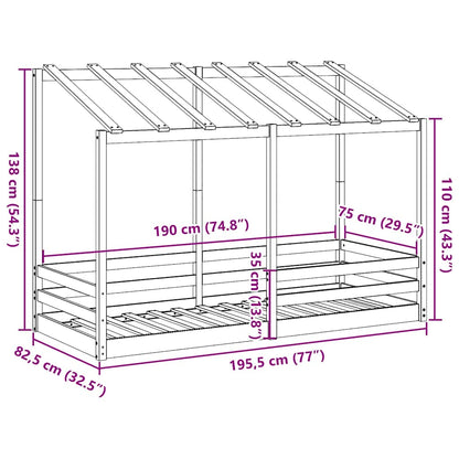 Letto per Bambini con Tetto 75x190 cm in Legno Massello di Pino | homemem39