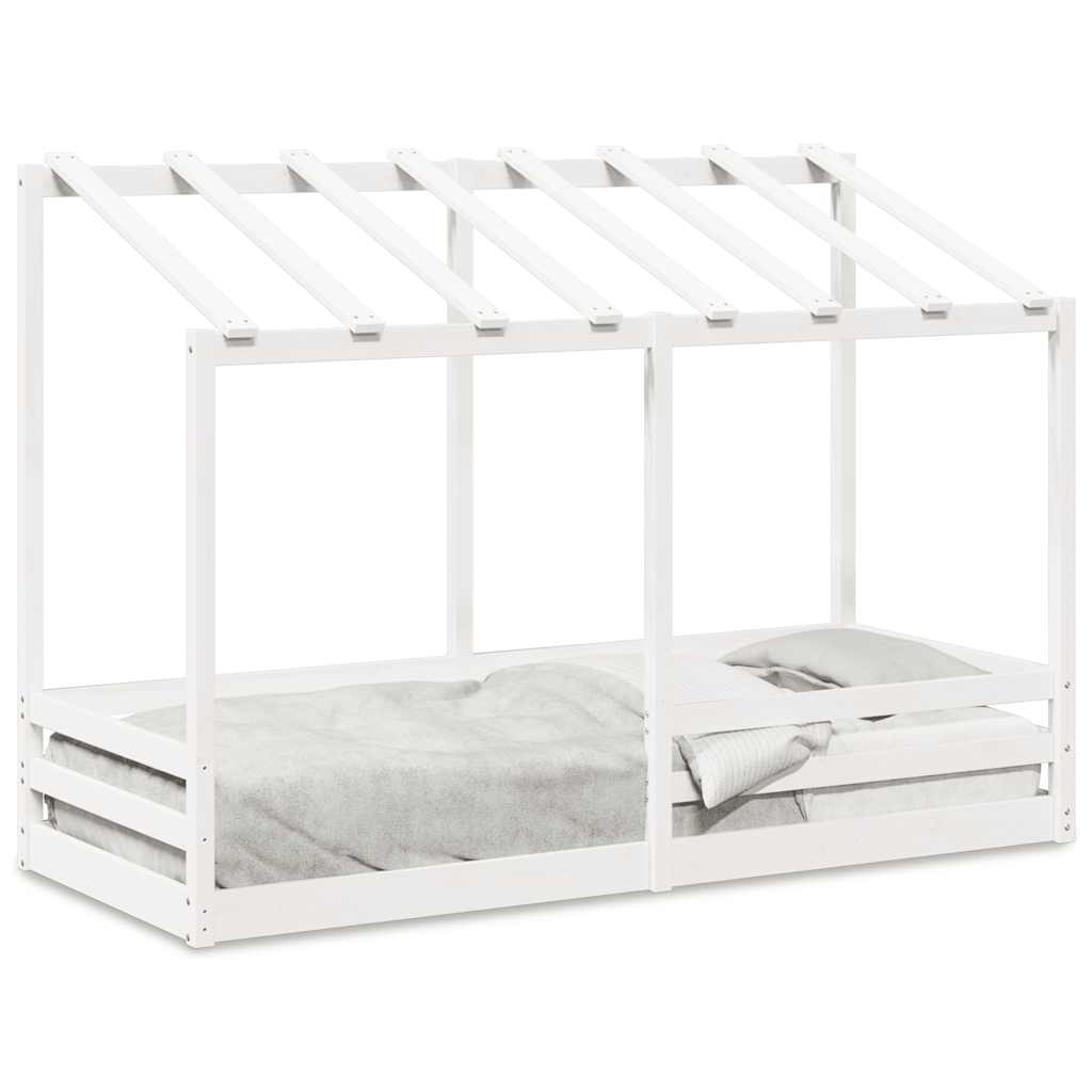 Letto per Bambini con Tetto Bianco 75x190cm Legno Massello Pino | homemem39