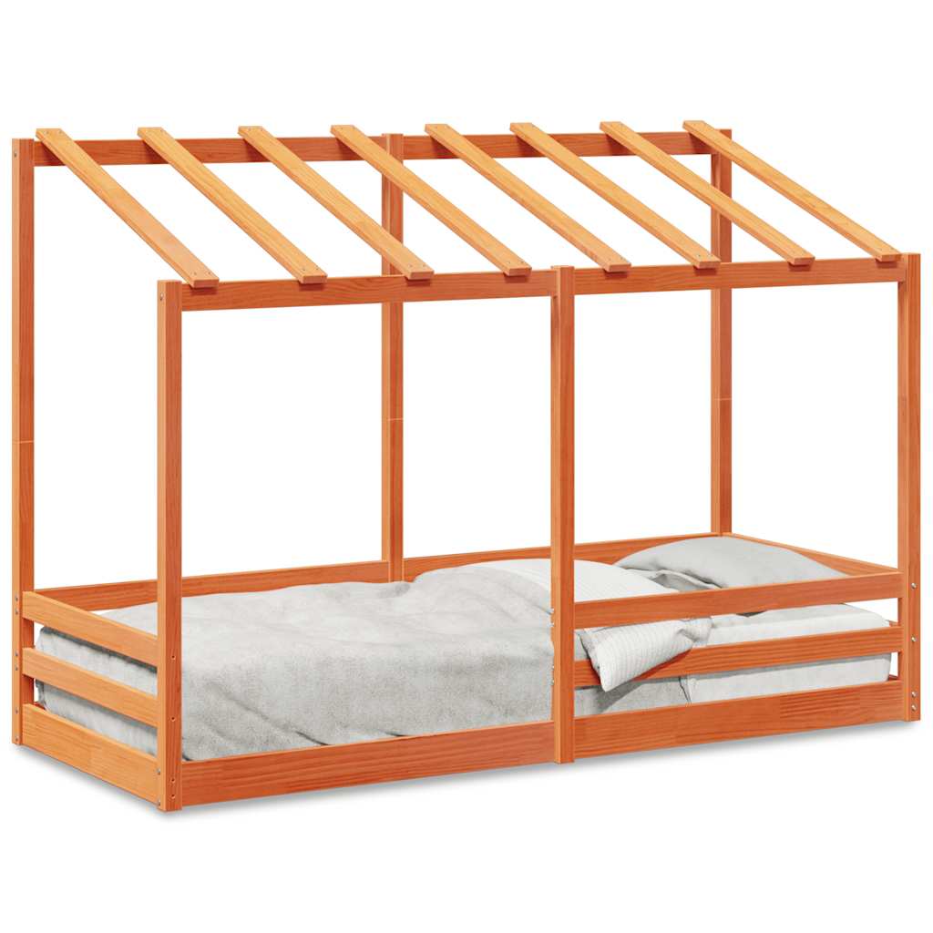 Letto Bambini con Tetto Marrone Cera 75x190 cm Massello Pino | homemem39