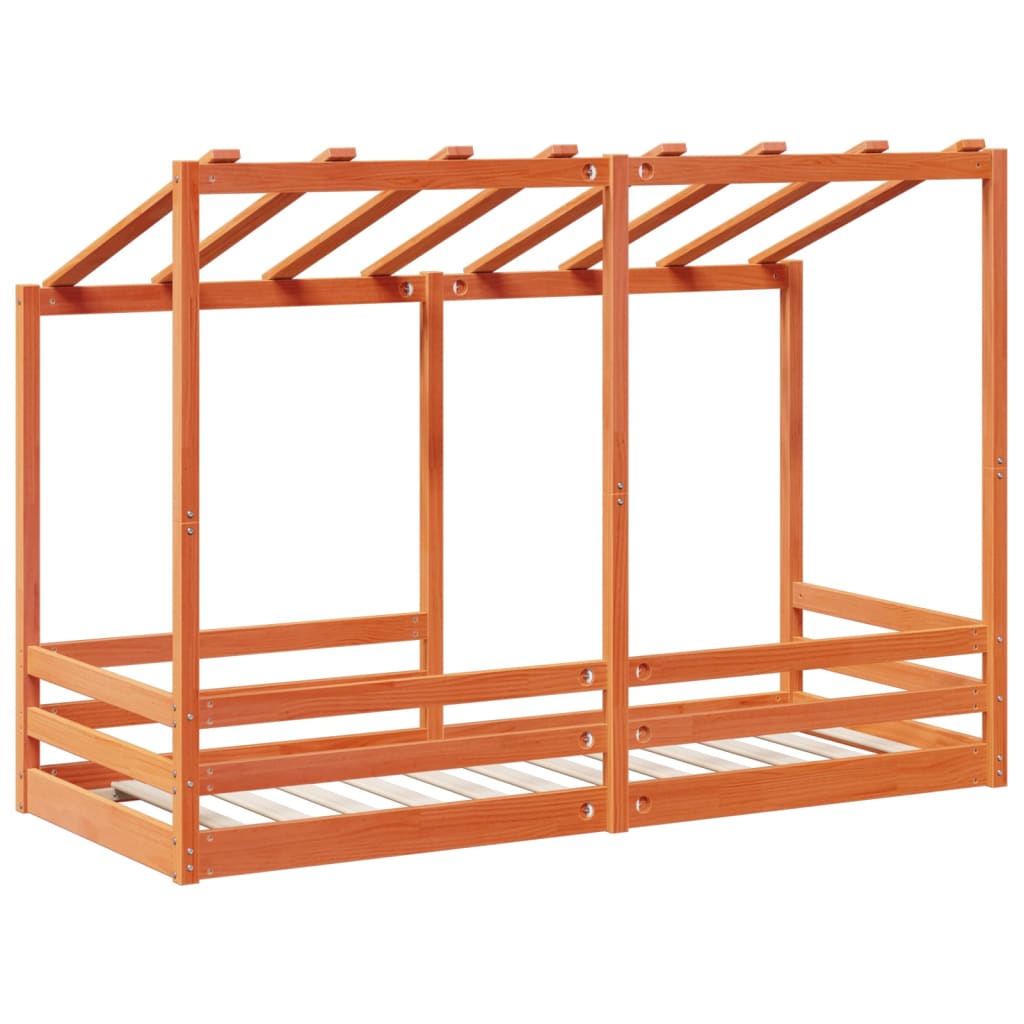 Letto Bambini con Tetto Marrone Cera 75x190 cm Massello Pino - homemem39