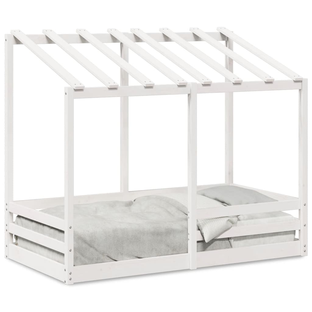 Letto per Bambini con Tetto Bianco 70x140cm Legno Massello Pino - homemem39