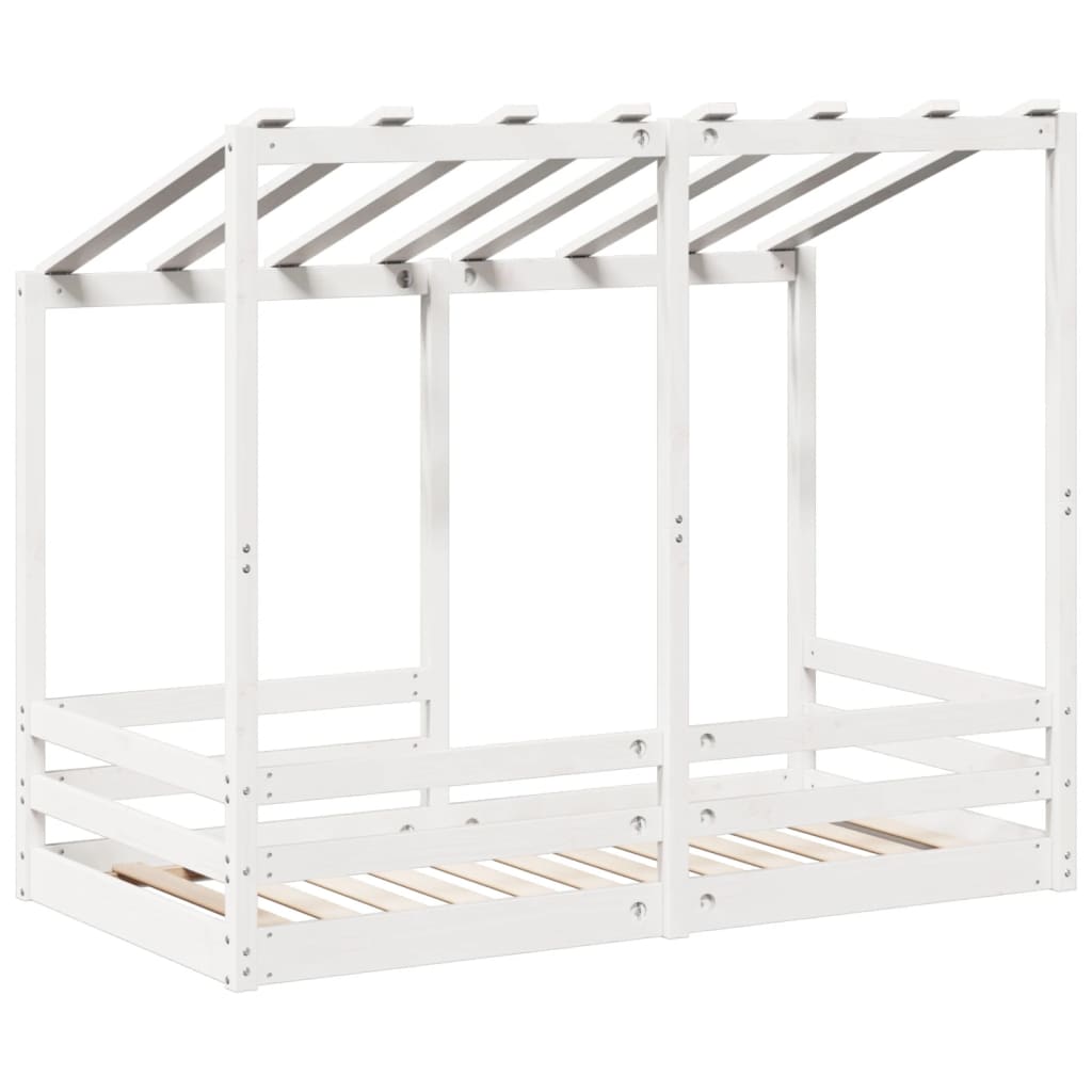 Letto per Bambini con Tetto Bianco 70x140cm Legno Massello Pino - homemem39