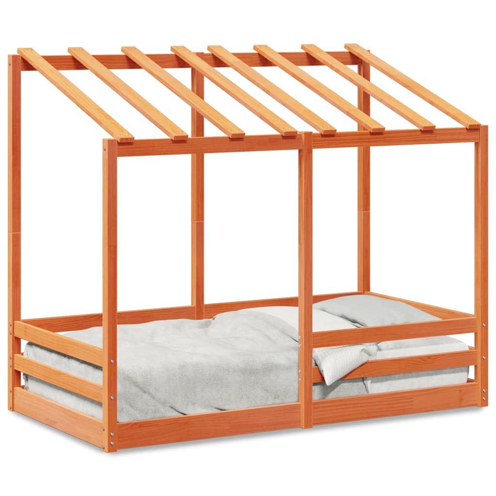 Letto Bambini con Tetto Marrone Cera 70x140 cm Massello Pino | homemem39