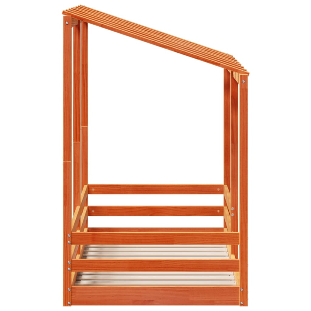 Letto Bambini con Tetto Marrone Cera 70x140 cm Massello Pino - homemem39