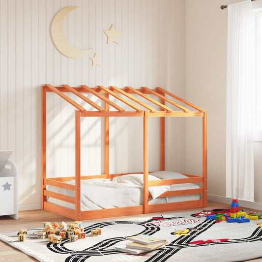 Letto Bambini con Tetto Marrone Cera 70x140 cm Massello Pino - homemem39
