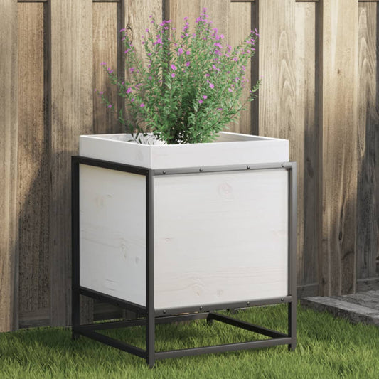 Fioriera da Giardino Bianca 40x40x50 cm Legno Massello di Pino - homemem39
