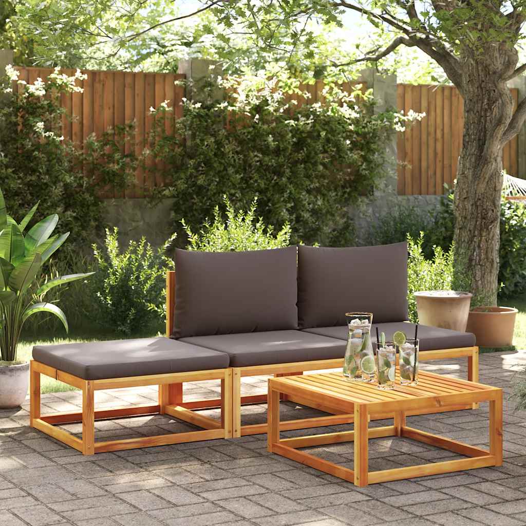 Poggiapiedi Giardino con Cuscino 65x65x29 Legno Massello Acacia | homemem39