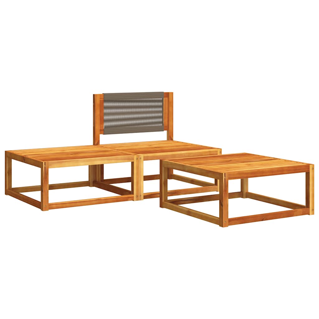 Set di divani da giardino 3 pezzi con cuscini in legno di acacia e corda | homemem39