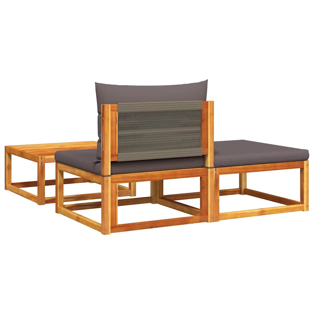 Set di divani da giardino 3 pezzi con cuscini in legno di acacia e corda | homemem39