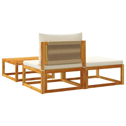 Set di divani da giardino 3 pezzi con cuscini in legno di acacia e corda | homemem39