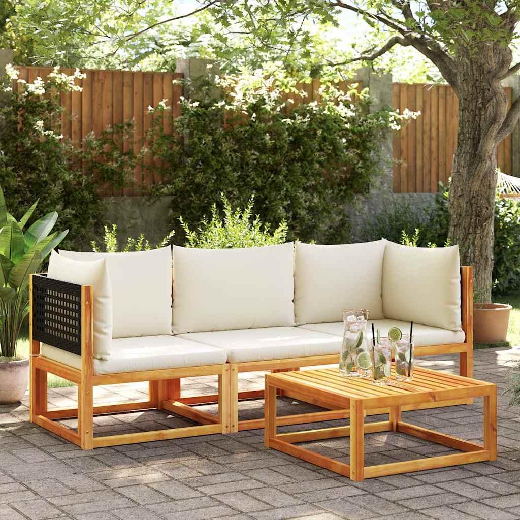 Divano da giardino angolare con cuscini in legno di acacia e rattan | homemem39