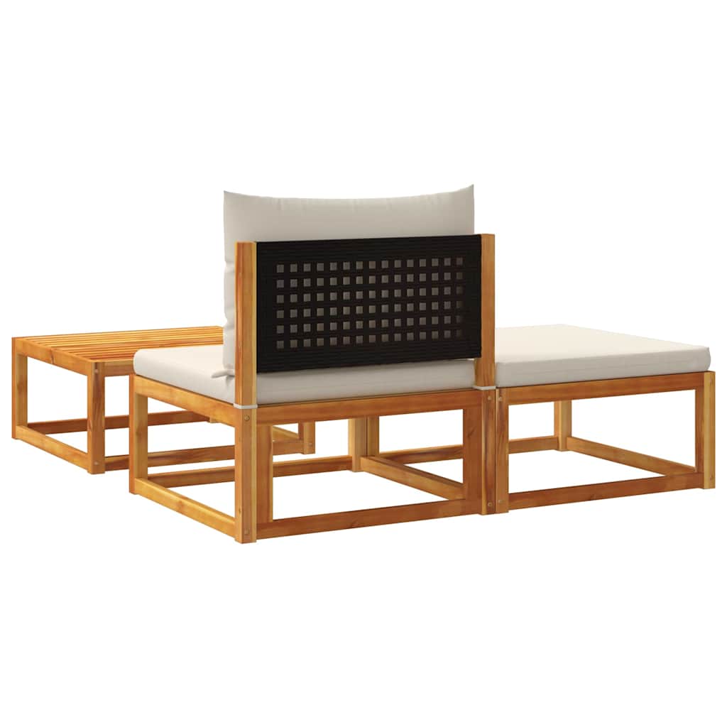 Set di divani da giardino 3 pezzi con cuscini in legno di acacia e rattan | homemem39