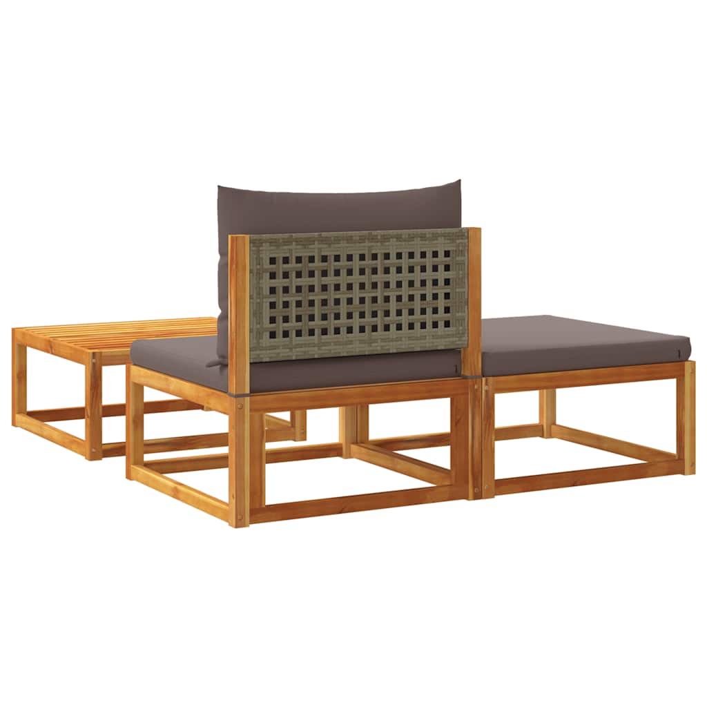Set di divani da giardino 3 pezzi con cuscini in legno di acacia e rattan | homemem39