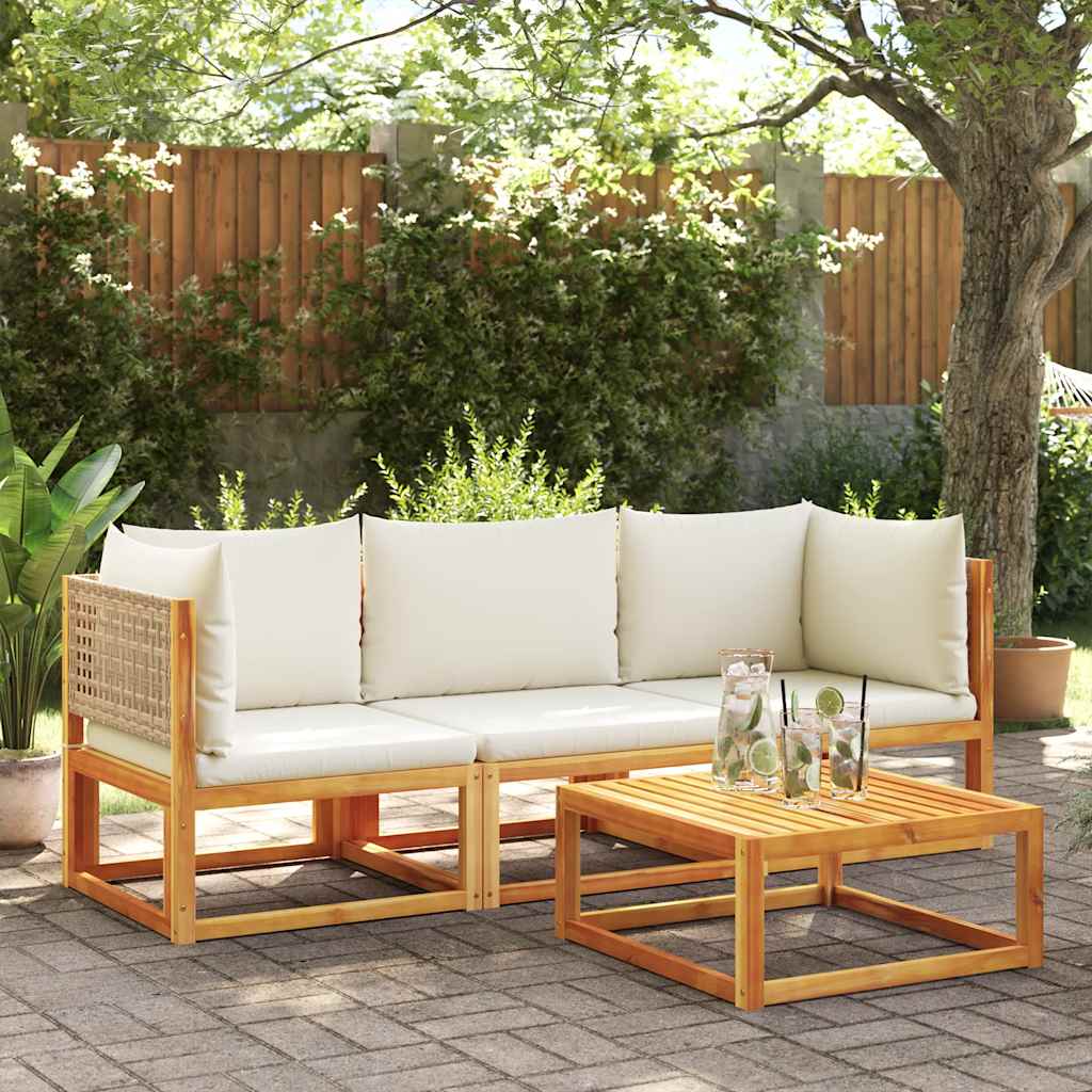 Divano da giardino angolare con cuscini in legno di acacia e rattan | homemem39